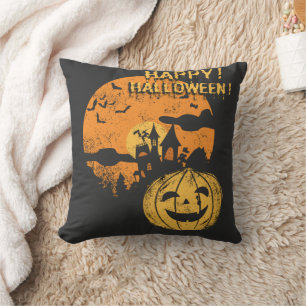 Happy Halloween Pumpkin Funny Spooky Bat Scary Throw Pillow
