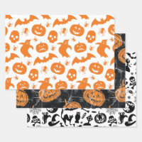 Happy Halloween Pumpkin Ghost Pattern Wrapping Paper Sheets