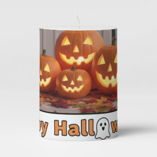 Happy Halloween Pumpkin Ghost Pillar Candle
