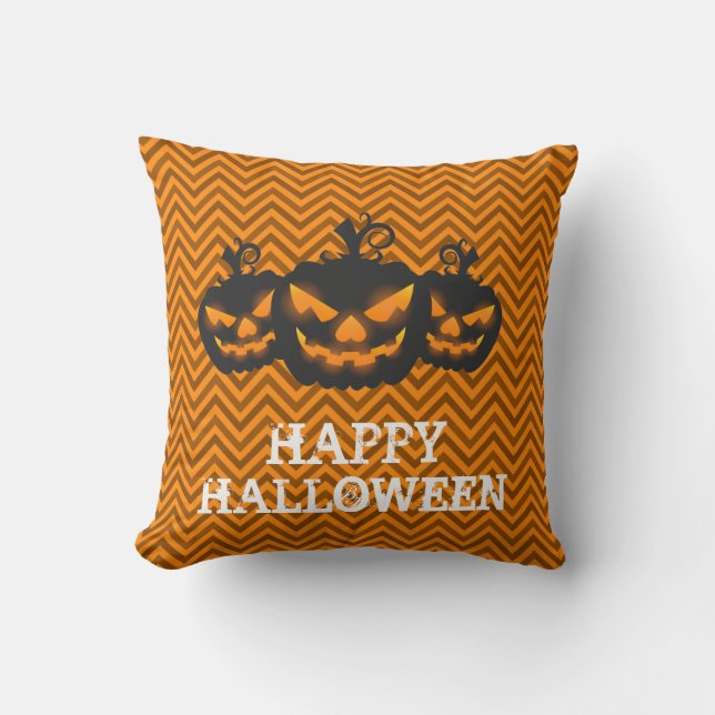 Happy Halloween Pumpkin Ghost Throw Pillow (Front)