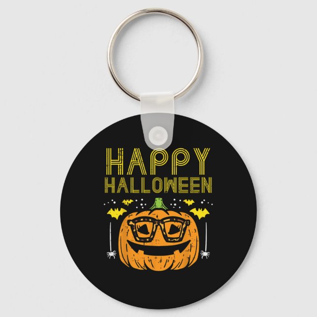 Happy Halloween Pumpkin Glasses Costume Women Girl Keychain (Front)