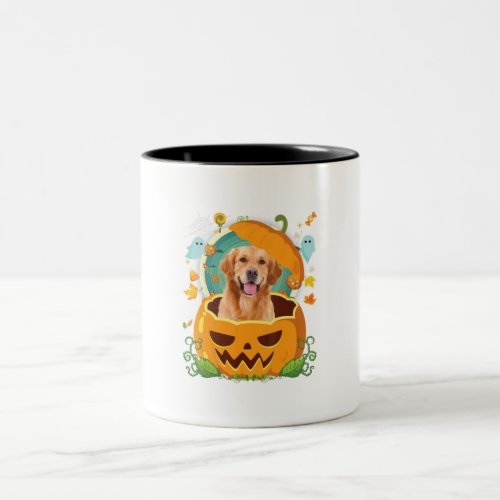 Happy Halloween Pumpkin Golden Retriever Dog Two_Tone Coffee Mug