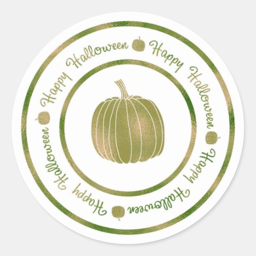 Happy Halloween  Pumpkin Green Shine Glam Trendy Classic Round Sticker