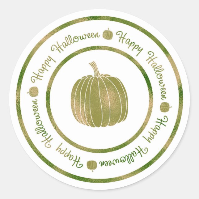 Happy Halloween & Pumpkin Green Shine Glam Trendy Classic Round Sticker (Front)