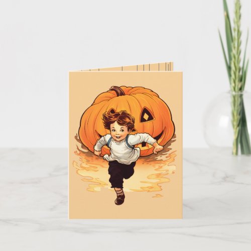 Happy Halloween Pumpkin Happy Young Boy  Card