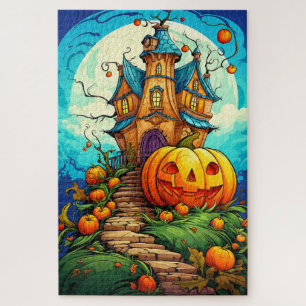 Happy Halloween Pumpkin & Haunted House Jigsaw Puzzle