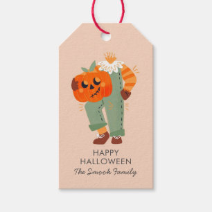 Happy Halloween Pumpkin Head Cute Pink Gift Tags