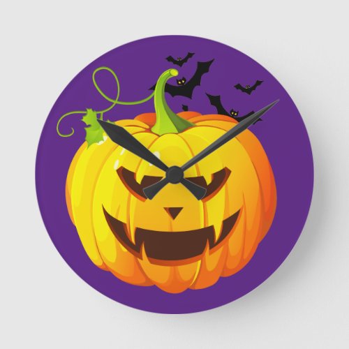 Happy Halloween Pumpkin Head Round Clock
