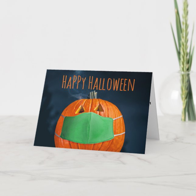 Happy Halloween Pumpkin in Coronavirus Face Mask Card (Front)