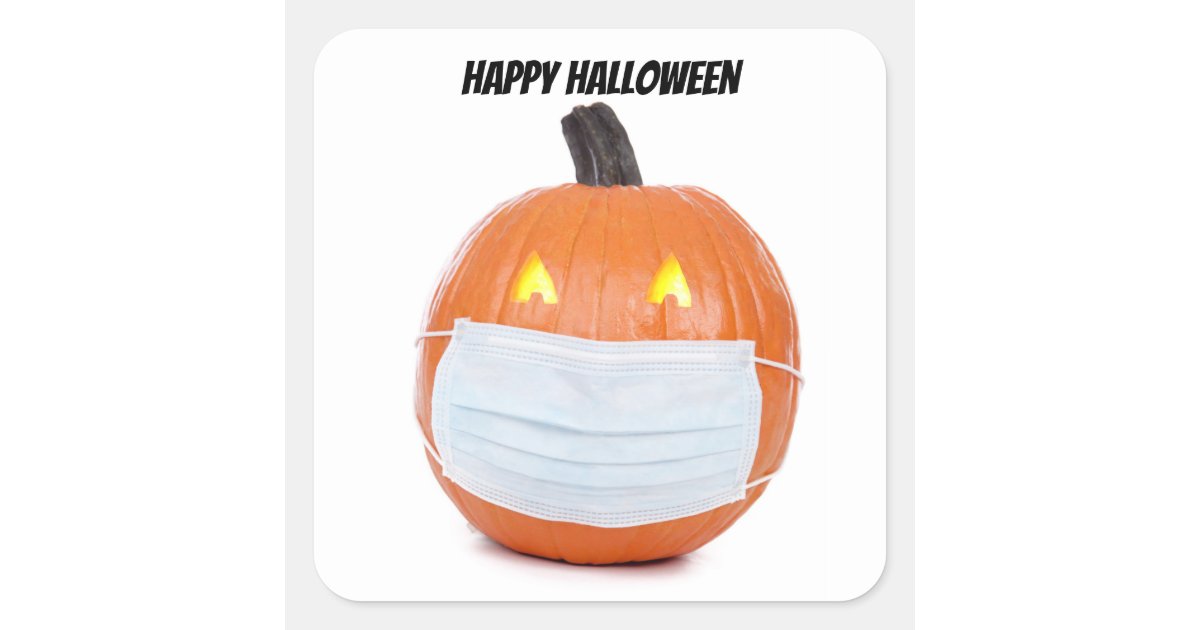 Happy Halloween Pumpkin in Coronavirus Face Mask Square Sticker Zazzle