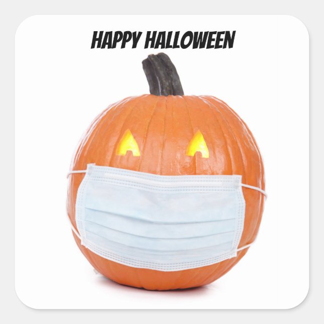 Happy Halloween Pumpkin in Coronavirus Face Mask Square Sticker (Front)