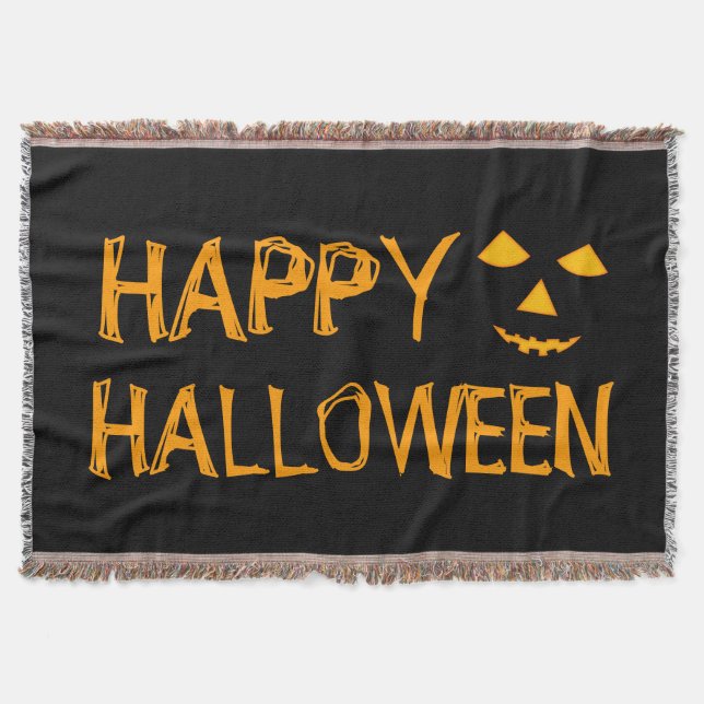 Happy Halloween Pumpkin Jack o Lanterns Halloween Throw Blanket (Front)