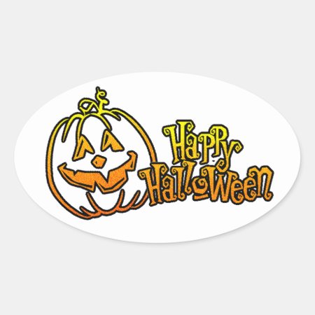 Happy Halloween Pumpkin Jackolantern Oval Sticker