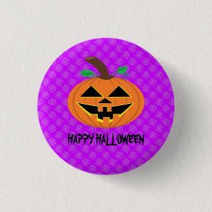 Happy Halloween Pumpkin on Purple Button Badge