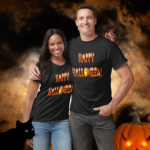 Happy Halloween Pumpkin Orange Text T_Shirt