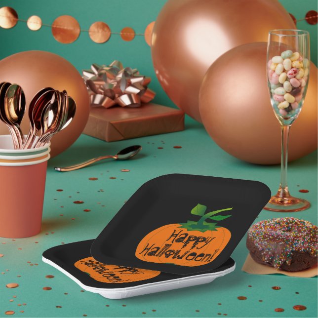 Happy Halloween Pumpkin Paper Plates (Multi)