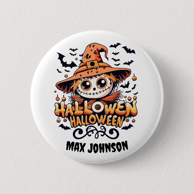Happy Halloween - Pumpkin Patch Orange Black Button (Front)
