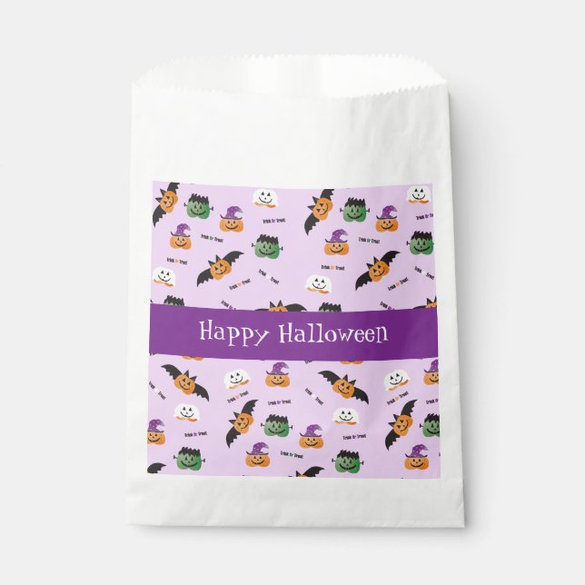 Happy Halloween Pumpkin Pattern Purple Napkins Favor Bag (Front)