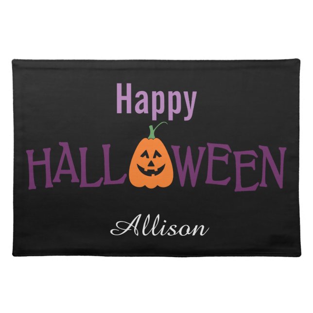 Happy, Halloween, Pumpkin Personalized Cloth Placemat (Front)