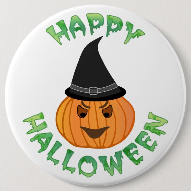"HAPPY HALLOWEEN" PUMPKIN PINBACK BUTTON (Front)