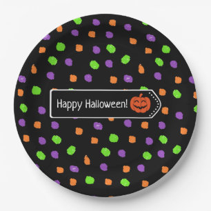 Happy Halloween Pumpkin Polka Dot Paper Plates