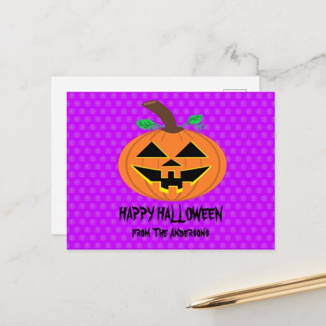 Happy Halloween Pumpkin Postcard (Front/Back In Situ)