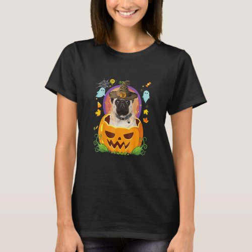 Happy Halloween Pumpkin Pug Dog Witch Cute Hat  Ho T_Shirt