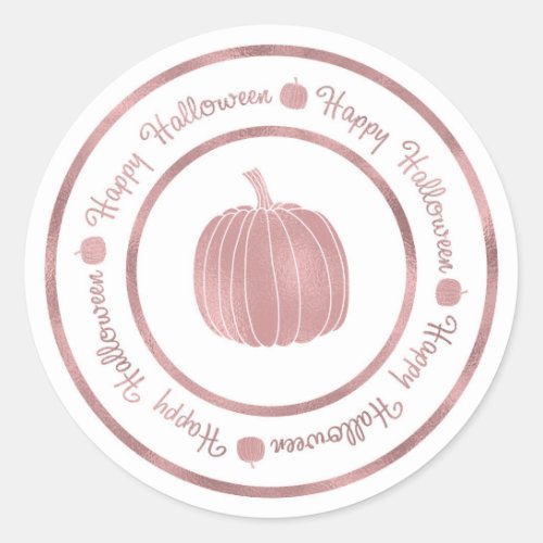 Happy Halloween  Pumpkin Rose Gold Glam Trendy Classic Round Sticker