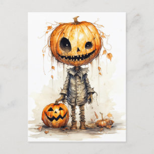 Happy Halloween Pumpkin Scarecrow Art Postcard