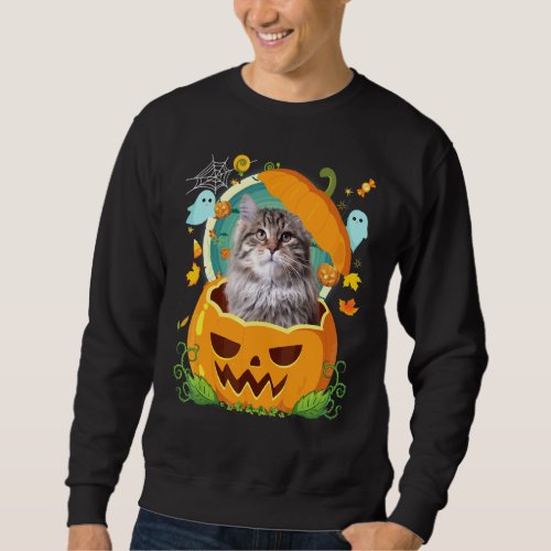 Happy Halloween Pumpkin Siberian Cat Witch Cute Ha Sweatshirt