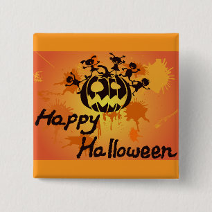 Happy Halloween Pumpkin Silhouette Illustration Button