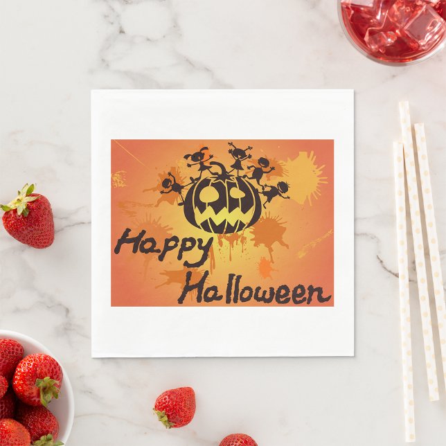 Happy Halloween Pumpkin Silhouette Illustration Napkins (Creator Uploaded)