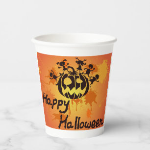 Happy Halloween Pumpkin Silhouette Illustration Paper Cups