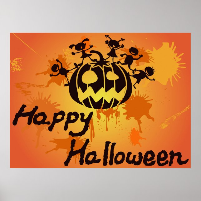 Happy Halloween Pumpkin Silhouette Illustration Poster (Front)