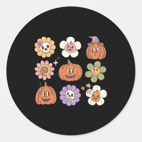 Happy Halloween Pumpkin Skull Flower Classic Round Sticker