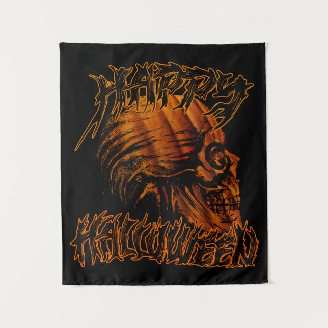 happy halloween pumpkin skull  tapestry (Front)
