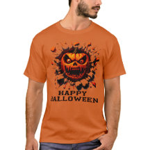 Happy Halloween Pumpkin Smashing Through T-Shirt