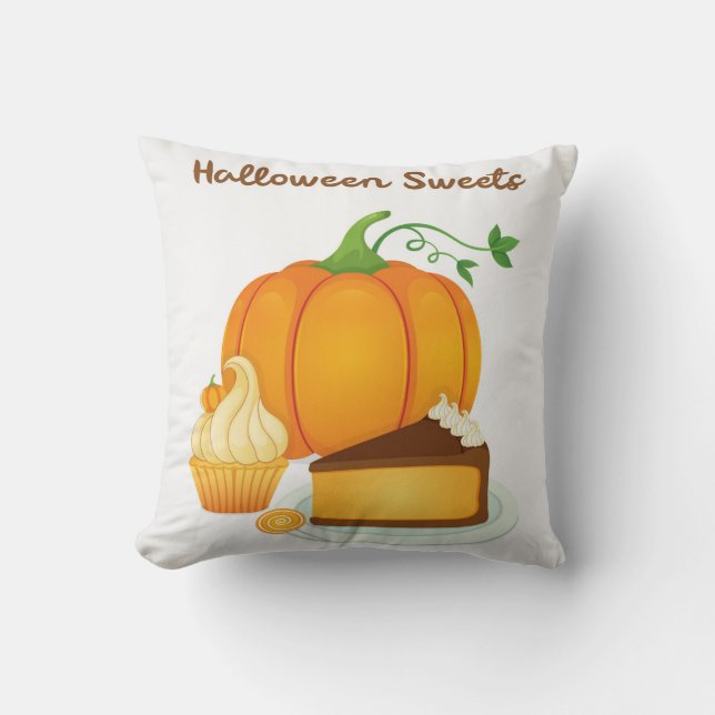 Happy Halloween Pumpkin Sweets Throw Pillow (Front)