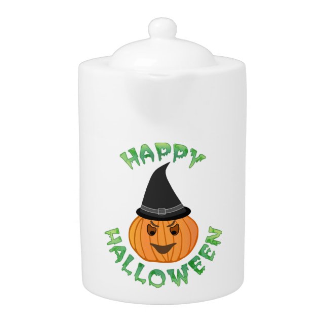 "HAPPY HALLOWEEN" PUMPKIN TEAPOT (Front)