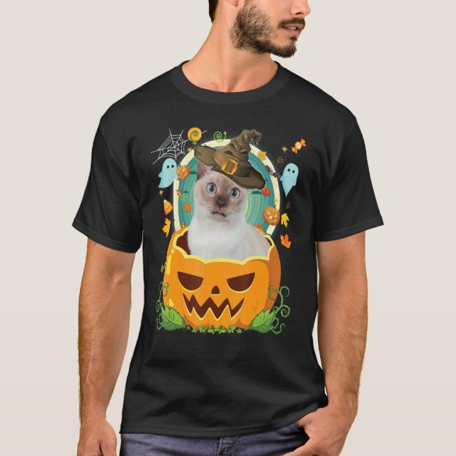 Happy Halloween Pumpkin Tonkinese Cat Witch Cute H T-Shirt (Front)
