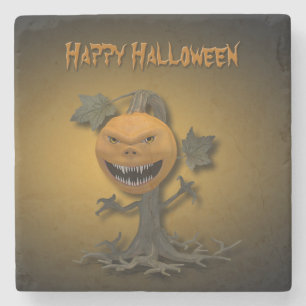 Happy Halloween Pumpkin Tree Stone Coaster