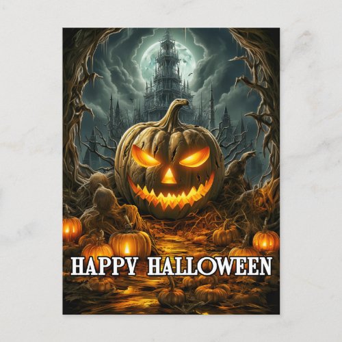 Happy Halloween Pumpkin Under the Moonlight Postcard