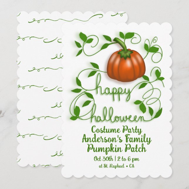 Happy Halloween Pumpkin Vine Costume Party Invitation (Front/Back)