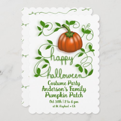 Happy Halloween Pumpkin Vine Costume Party Invitation
