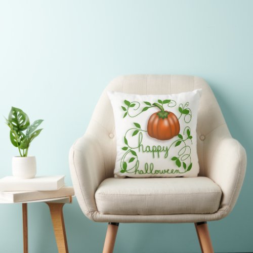 Happy Halloween Pumpkin Vine Throw Pillow