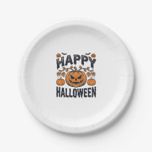 Happy Halloween Pumpkin Vintage Engraving Design_1 Paper Plates