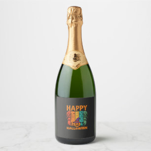Happy Halloween Pumpkin Vintage Vector Sparkling Wine Label