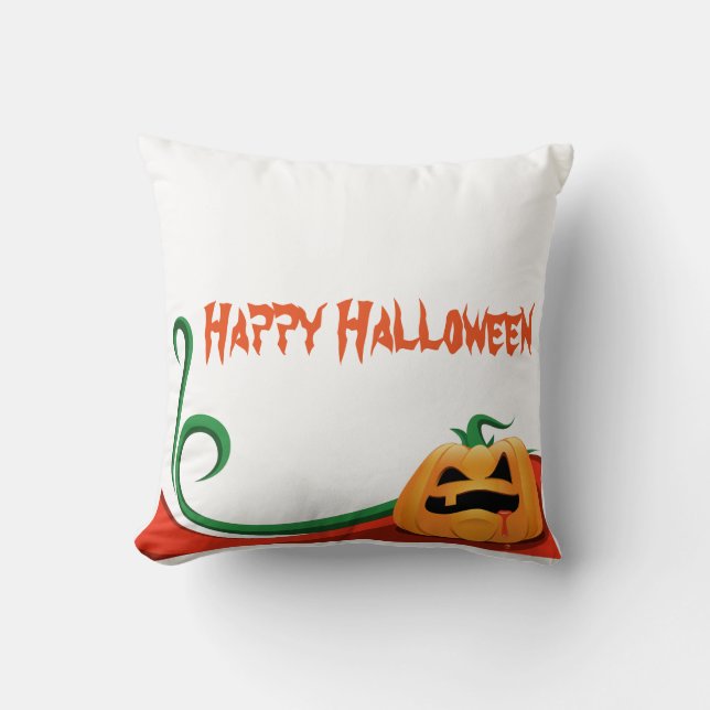 Happy Halloween Pumpkin White Throw Pillow (Front)
