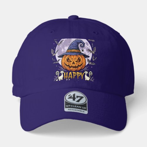Happy Halloween Pumpkin Witch Hat Bats Full Moon_1