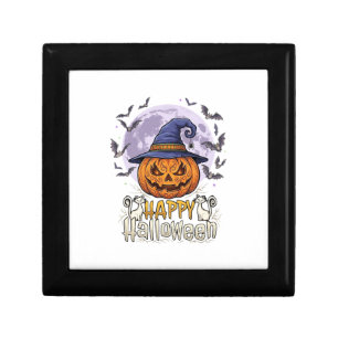 Happy Halloween Pumpkin Witch Hat Bats Full Moon_1 Gift Box